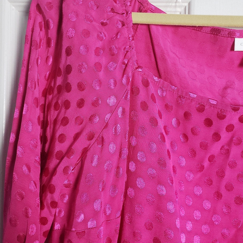 NWT Charter Club Fushia Polka Dot Long Sleeve Blouse - Picture 8 of 10